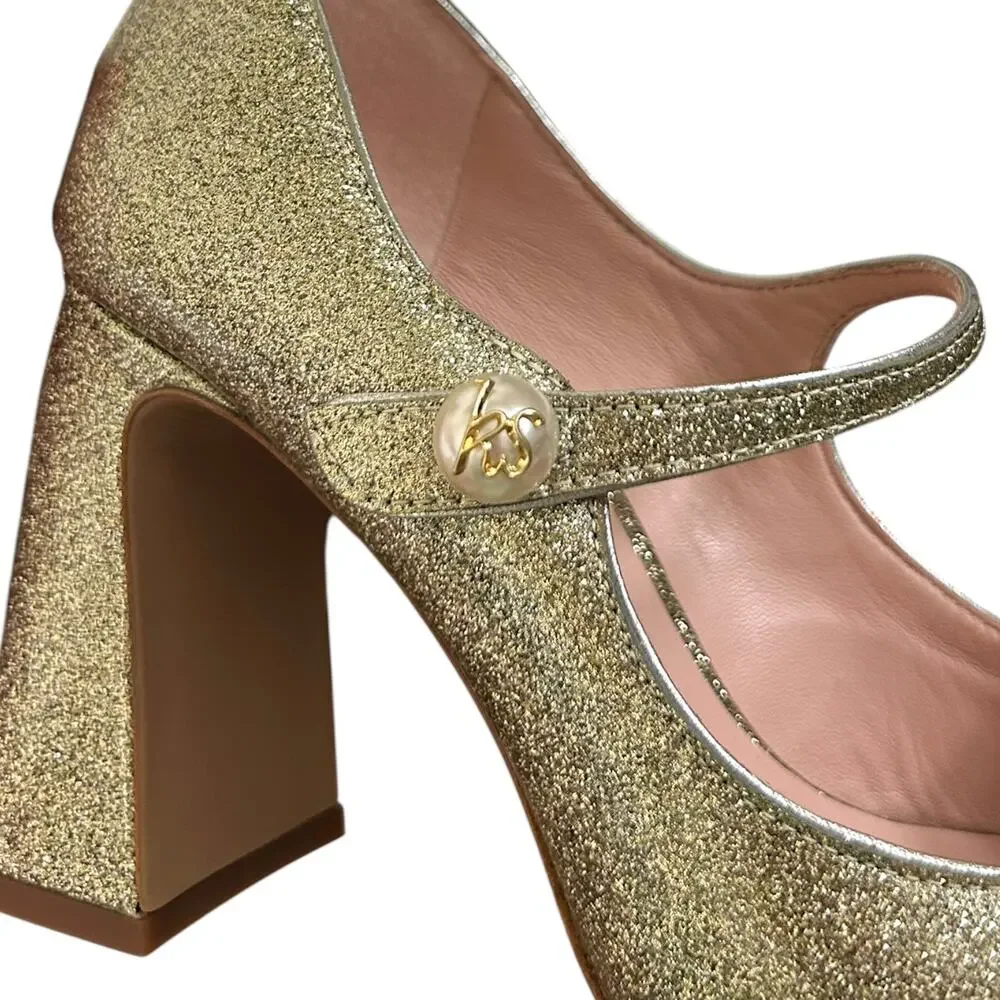 Kate Spade, Women's 'Maren' Pearl Glitter, Leather, Mary Jane Pumps, Gold Size 8